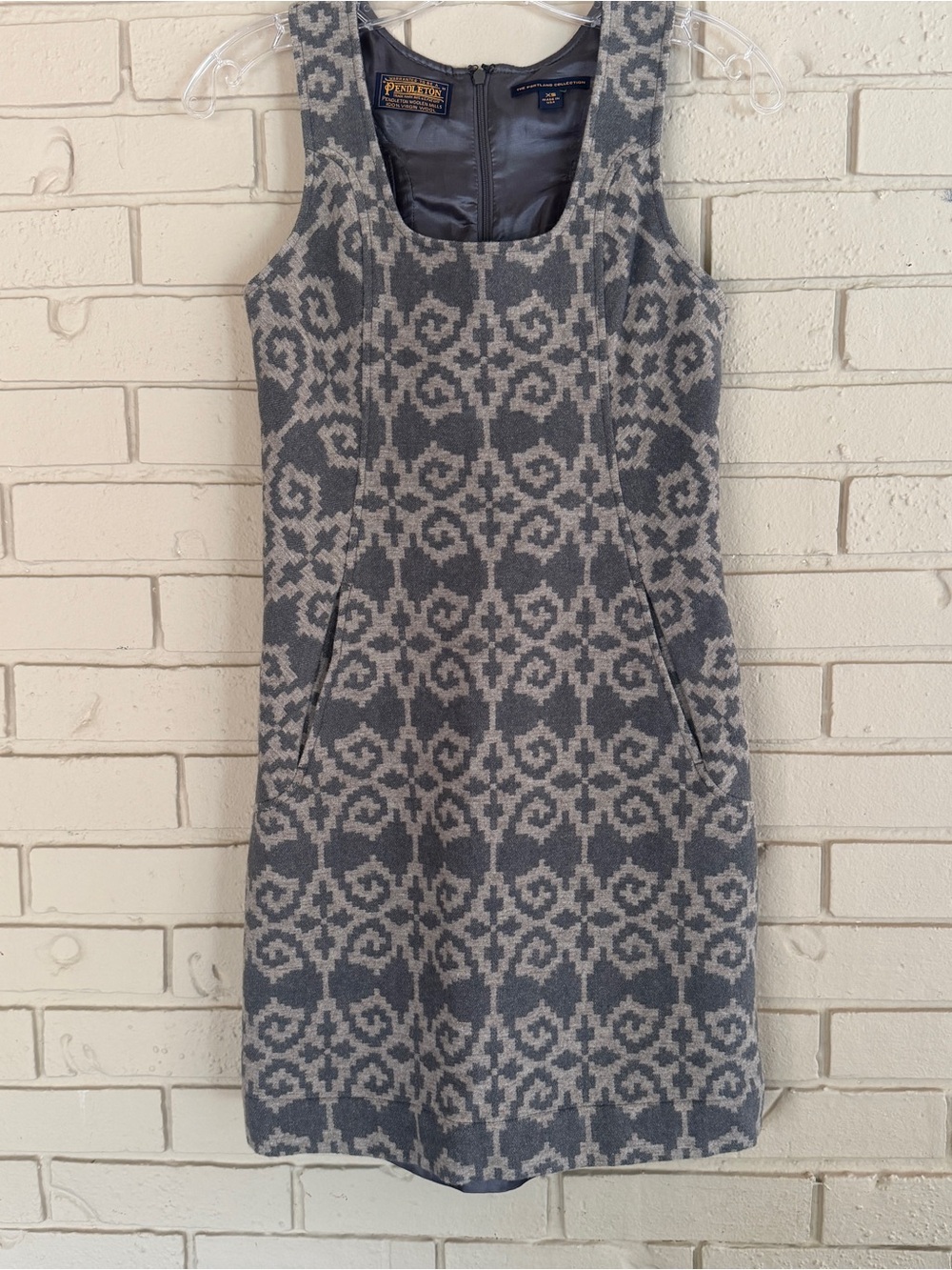 Pendleton Women's XS Gray The Portland Collection Virgin Wool Tribal Dress USA